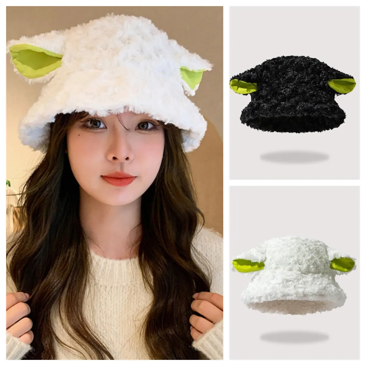 1PCS Korean Fashion Plush Cute Sheep Ears Sheep Bucket Hat Female Autumn/Winter Cute Student Warm Ear Protective Fisherman Hat
1PCS Korean Fashion Plush Cute Sheep Ears Sheep Bucket Hat Female Autumn/Winter Cute Student Warm Ear Protective Fisherman Hat