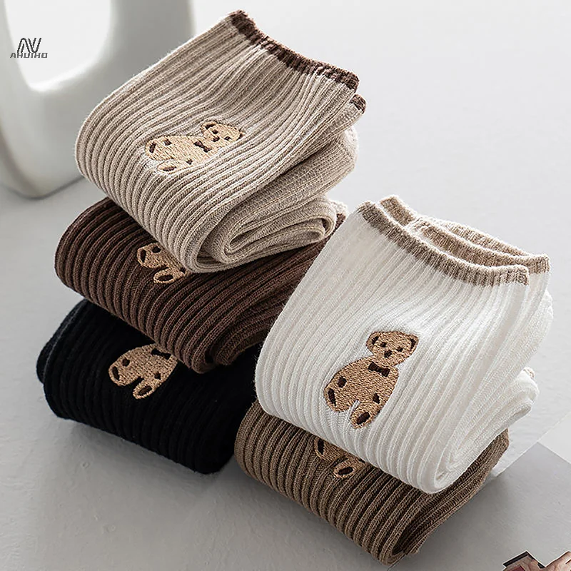 

1pairs Cartoon Bear Socks Soft Cotton Socks Autumn Coffee Stockings Kawaii Women Socks Korean Casual Stockings Women