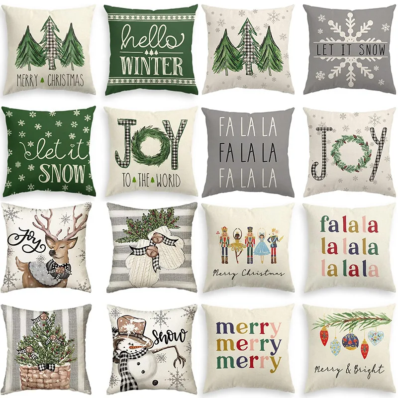 

45x45 Snowman Snowflake Pillow Cover Christmas Elk Cushion Cover Santa Claus 2023 Pillowcase Home Decor Living Room Sofa B0342