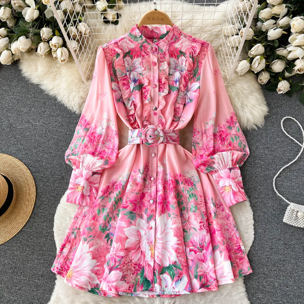 Runway Holiday Flower Mini Dress 2023 New Women's Stand Collar Long Lantern Sleeve Floral Print Belt Sweet A Line Vestidos
Runway Holiday Flower Mini Dress 2023 New Women's Stand Collar Long Lantern Sleeve Floral Print Belt Sweet A Line Vestidos