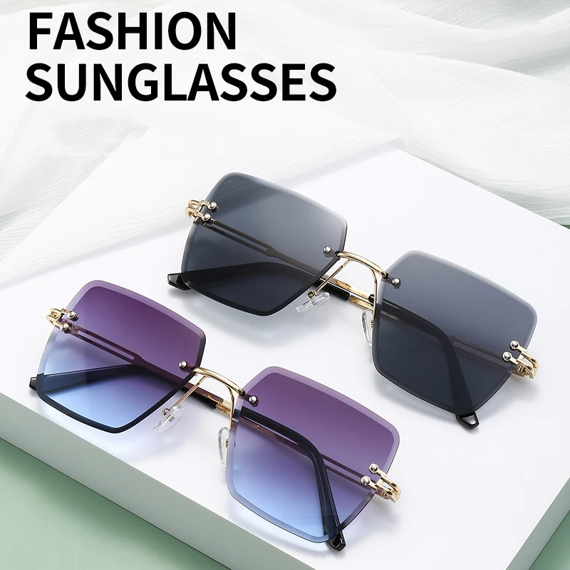 Очки солнцезащитные женские без оправы, модные роскошные брендовые дизайнерские металлические солнечные очки с защитой UV400 
Очки солнцезащитные женские без оправы, модные роскошные брендовые дизайнерские металлические солнечные очки с защитой UV400