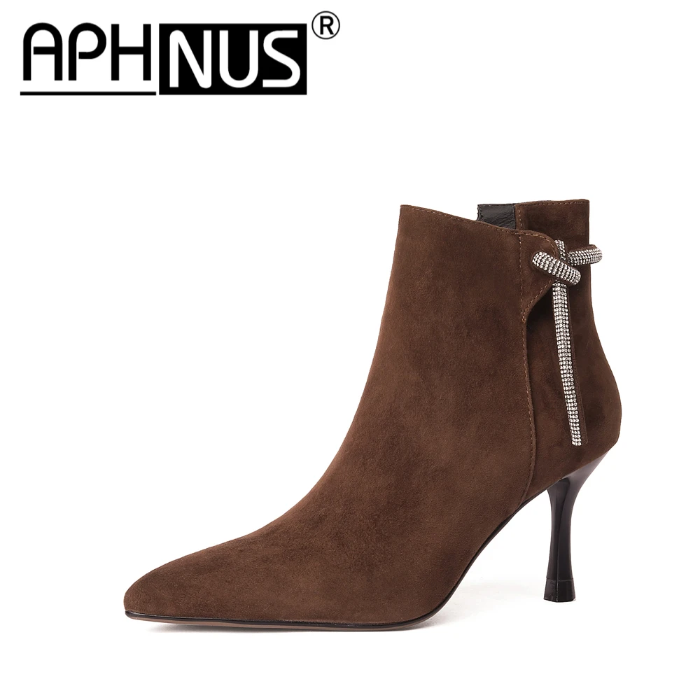 

APHNUS Womens Boots Short Ankle Booties Mid High Heels Pumps Woman 2023 Shoes For Women New Boot