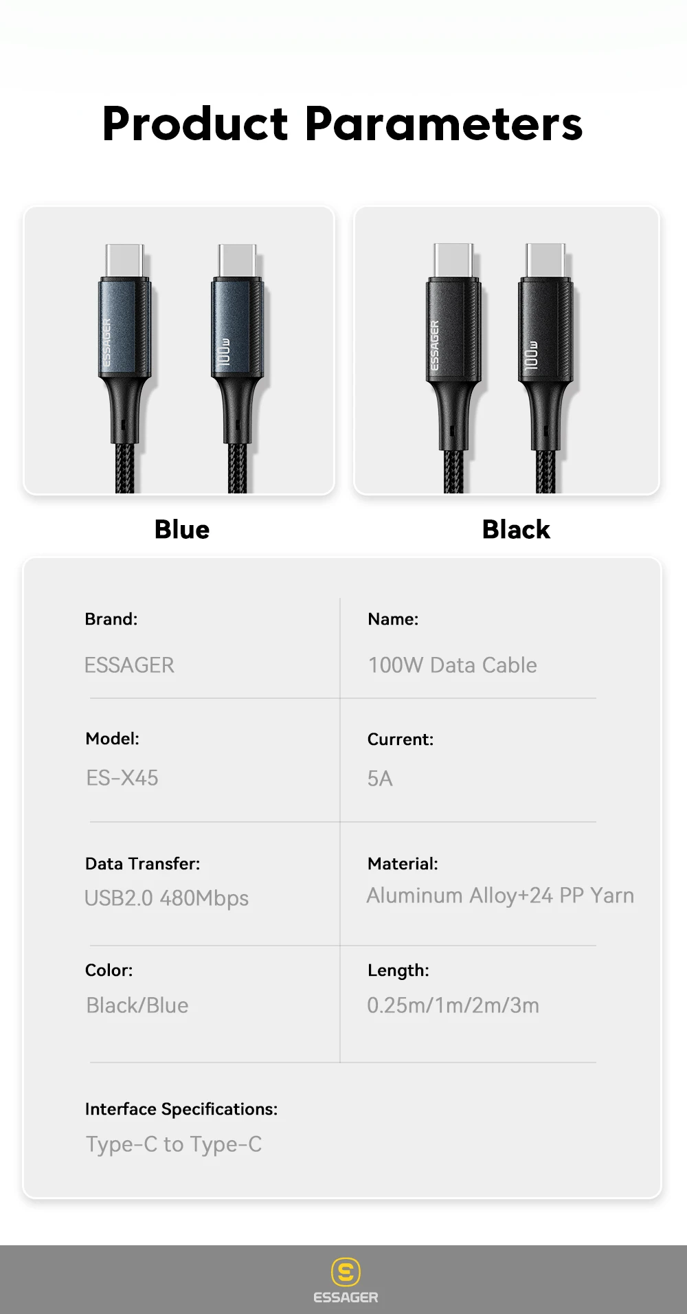 Essager Type C to Type C Cable 100W PD Fast Charging USB C to USB C Charger Cord C to C Wire For MacBook iPad Xiaomi Realme POCO Essager Type C to Type C Cable 100W PD Fast Charging USB C to USB C Charger Cord C to C Wire For MacBook iPad Xiaomi Realme POCO