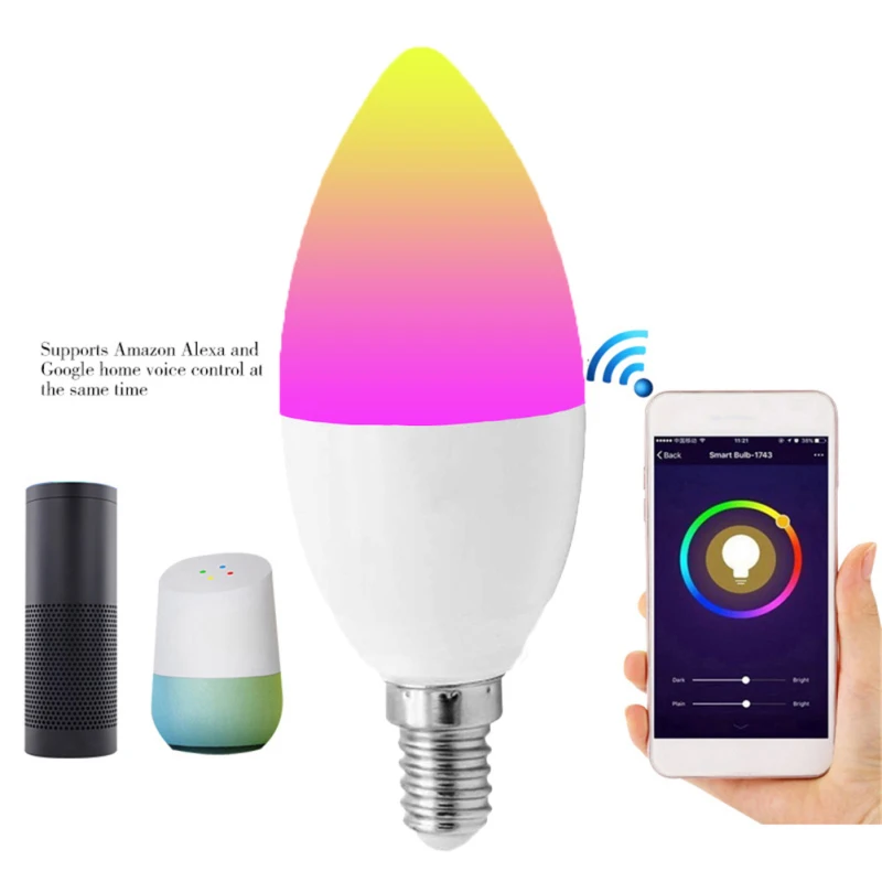 

Умная лампа-свеча Tuya E14 E12, лампа-подсвечник с дистанционным управлением, совместима с Alexa Home, RGBCW, 5 Вт