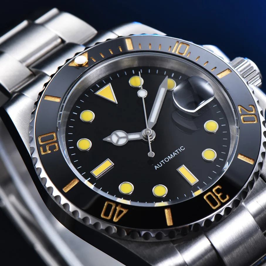 Aseptic Black Face Orange Nail Men's Automatic Mechanical Watch Ceramic Bezel Stainless Steel Silver Case
Aseptic Black Face Orange Nail Men's Automatic Mechanical Watch Ceramic Bezel Stainless Steel Silver Case