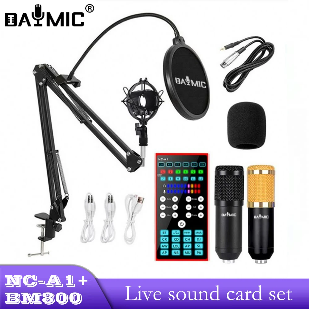 

AOSHEN NC-A1 Sound Card BM800 Condenser Microphone For Youtube Live Broadcast With Arm Stand POP Filter Whole Kit