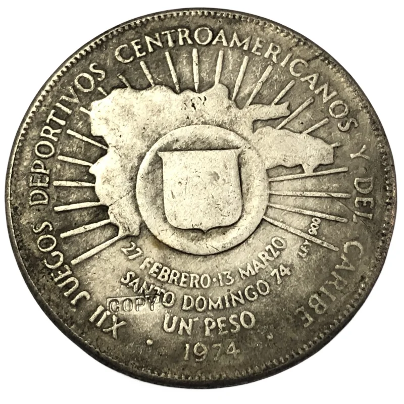 1974 Dominican Republic 1 Peso Central American and Caribbean Games Commemorative issue Coin Exact Copy
1974 Dominican Republic 1 Peso Central American and Caribbean Games Commemorative issue Coin Exact Copy