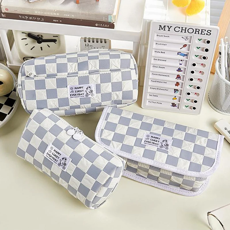 

Puppy Checkerboard Grid Large-capacity Pen Bag Multi-functional Cute High-colour Stationery Cosmetic Storage Bag