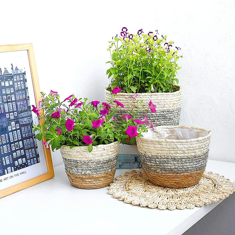 

Bamboo Rattan Woven Flowerpot Grass Planter Basket Plant Containers Home Decoration Potted Plants For Indoor Outdoor Flower Pots