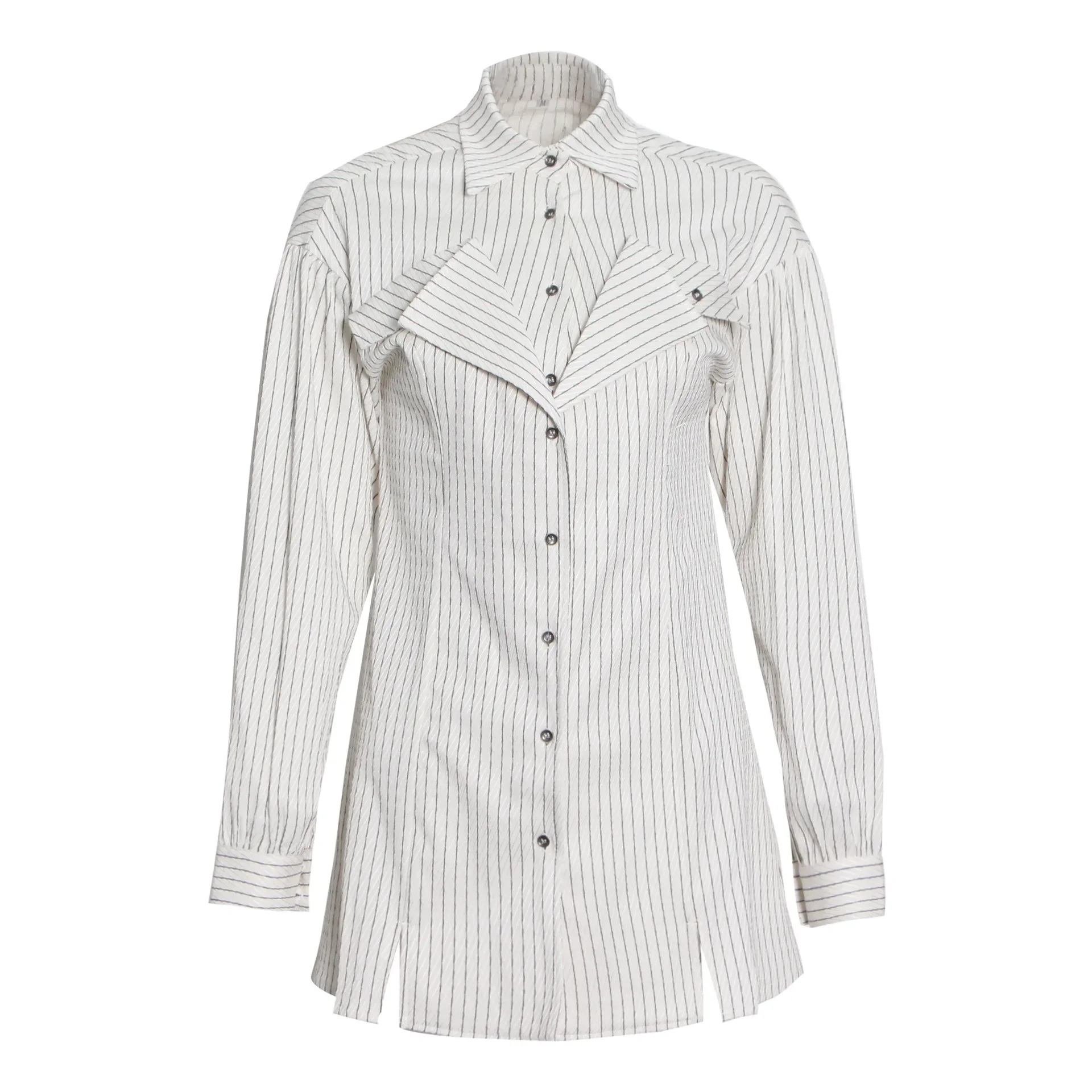 

Женская рубашка в полоску SuperAen, Корейская рубашка на пуговицах с асимметричными панелями, Повседневная офисная рубашка на весну-лето 2024
