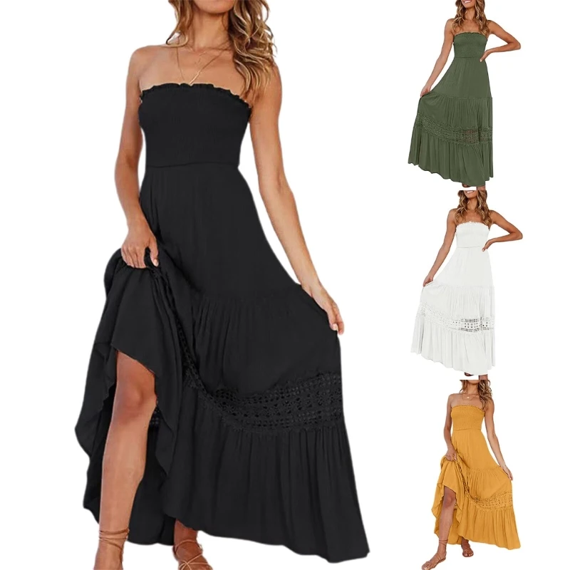 Women's Summer Bohemian Strapless Off Shoulder Lace Trim Backless Flowy A Line Dress Beaches Long Maxi Dress Sundress Y1QD
Women's Summer Bohemian Strapless Off Shoulder Lace Trim Backless Flowy A Line Dress Beaches Long Maxi Dress Sundress Y1QD