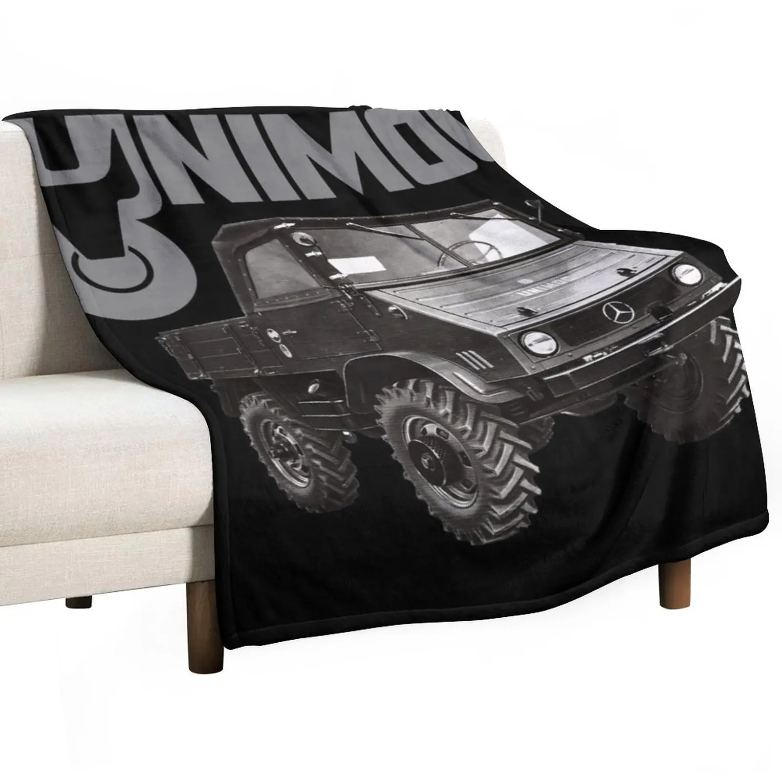 

UNIMOG oldschool (on black) Throw Blanket Large Blanket Warm Blanket Sofa Blanket Luxury St Blanket
