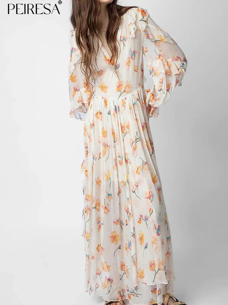 PEIRESA High Quality High-end Floral Print Dresses For Women 2023 Early Autumn Ruffles V Neck Flare Sleeve Loose Long Dress Robe
PEIRESA High Quality High-end Floral Print Dresses For Women 2023 Early Autumn Ruffles V Neck Flare Sleeve Loose Long Dress Robe
