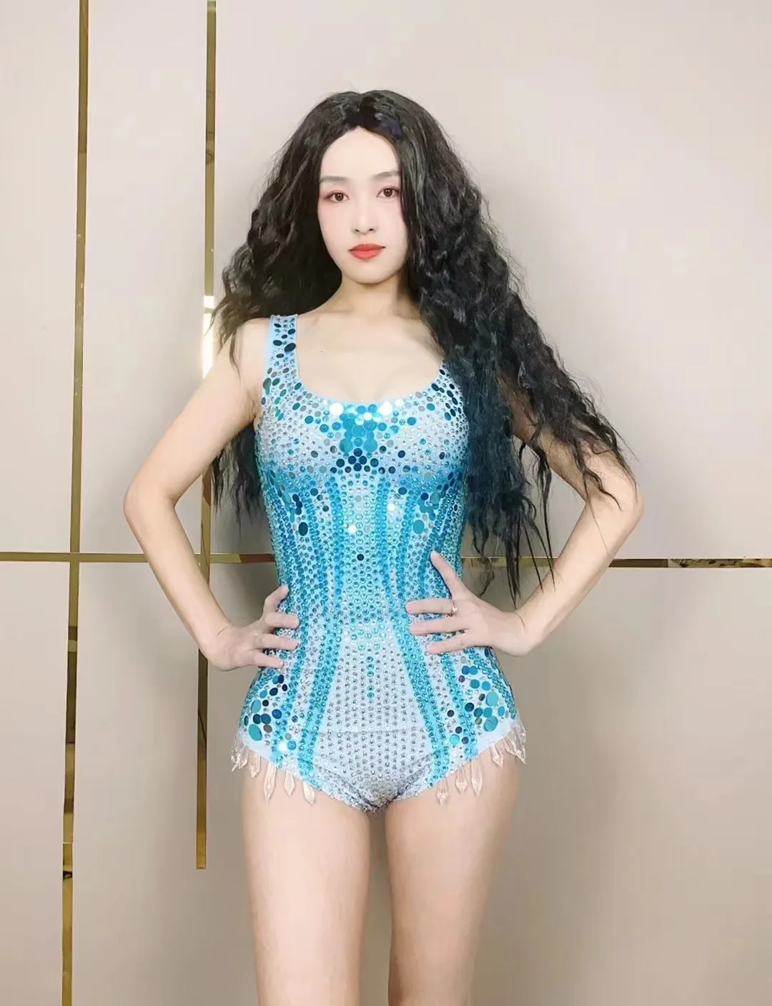 

Goddess Senior Luxury Women Sparkly Bodysuits Stage Wear Dance Costume DJ DS Night Club Performance Body Suits Drag Queen Outfit