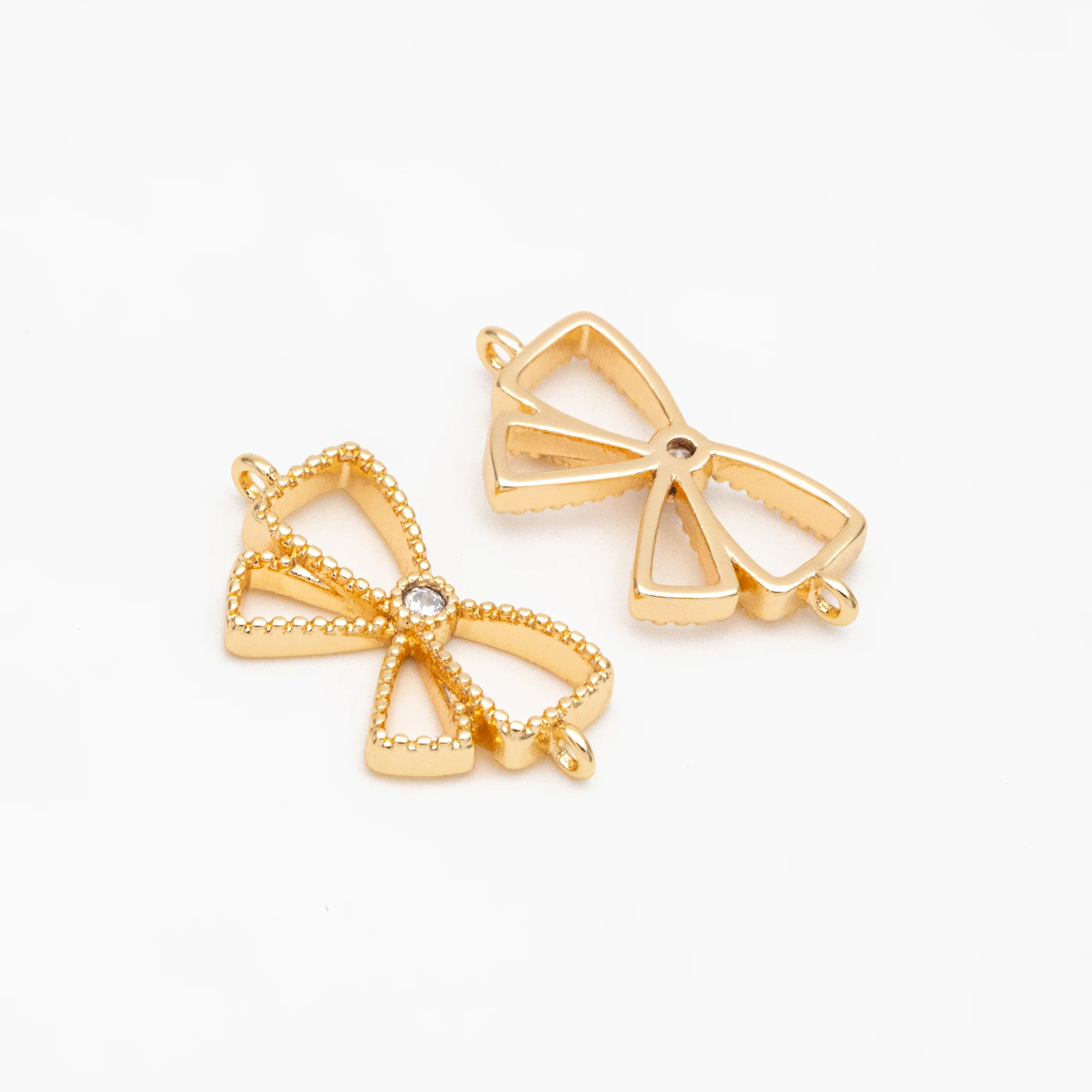

10pcs CZ Pave Bow Knot Charm Connectors, Gold Plated Brass, Hollow Bowknot Charms For Jewelry Making Diy Supplies (GB-3601)