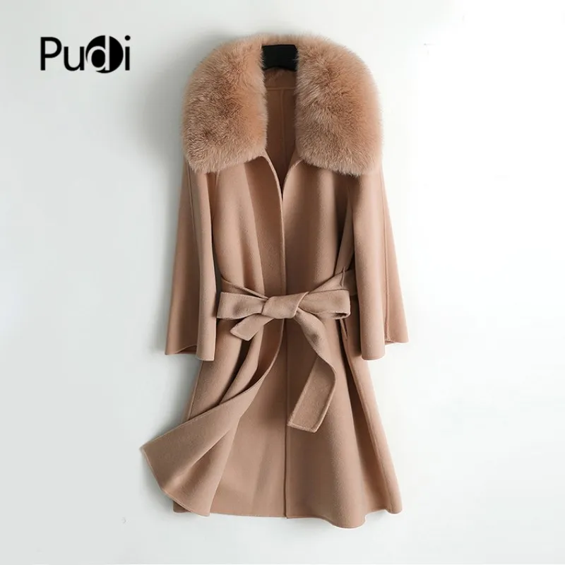 

Pudi Women 90% Wool Blends Coat Jacket Female Winter Warm Real Fox Fur Collar Coats Oversize Jackets ZY19150