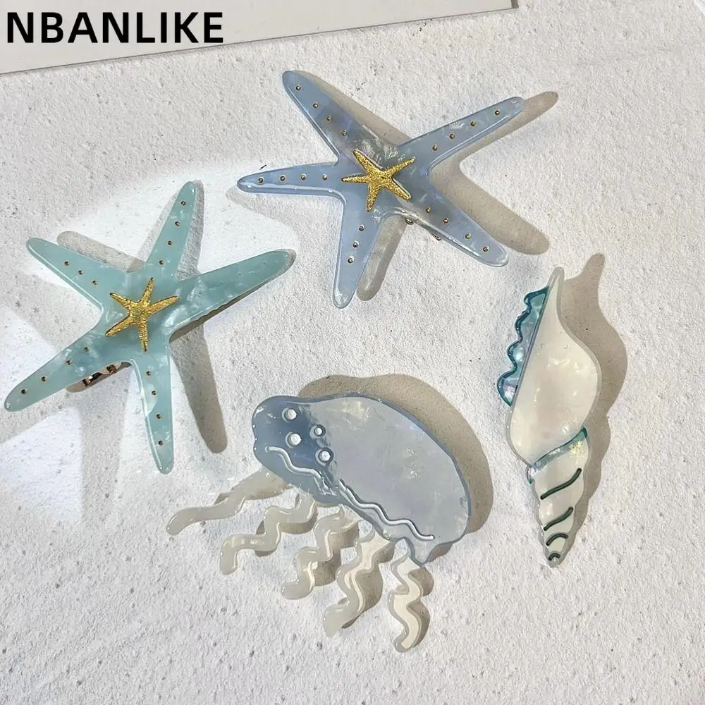 

Beach Series Acetic Acid Hair Clip Starfish Jellyfish Conch Hair Barrettes Cute Creative Duckbill Clip Hair Accessories