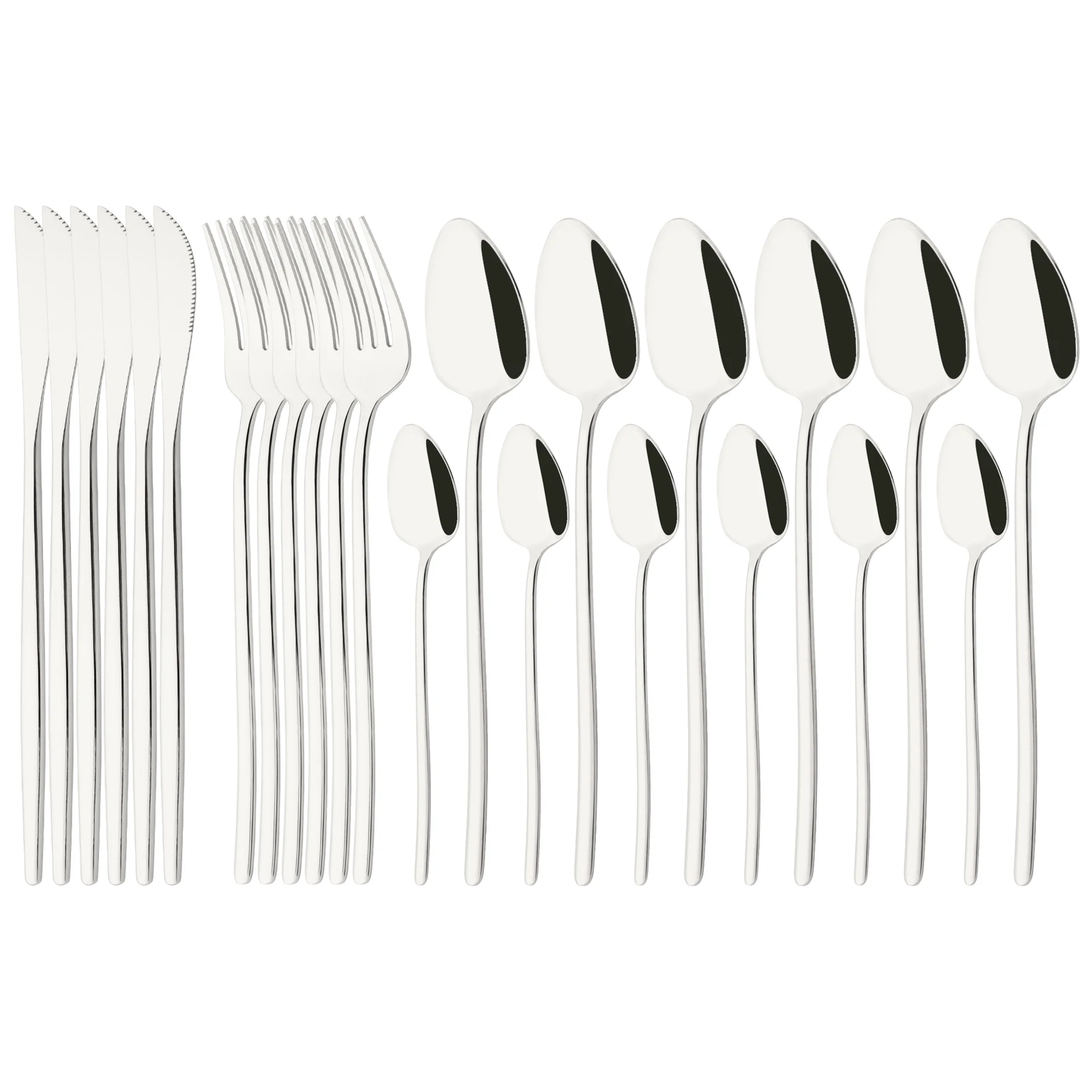 

24Pcs Mirror Silverware Cutlery Set 18/10 Stainless Steel Silver Steak Dining Spoon Fork Knife Home Kitchen Polishing Dinnerware