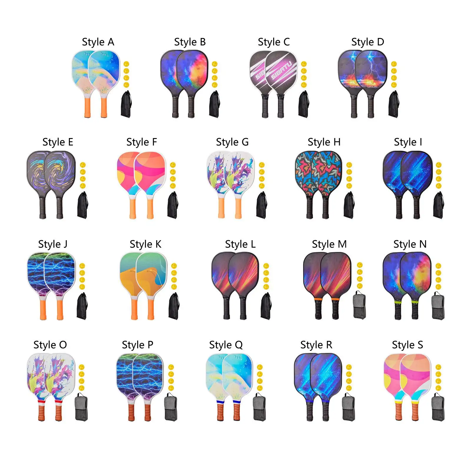 Ракетка для пиклебола с 2 ракетками, 4 пиклебола, ракетка для пиклебола для начинающих, для использования в помещении и на улице, для мужчин и женщин, для продвинутых игроков