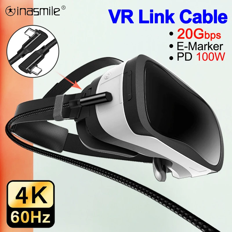 Кабель USB 3.2 типа C колено 20 Гбит/с кабель передачи данных для Oculus Quest 2 100 Вт быстрая