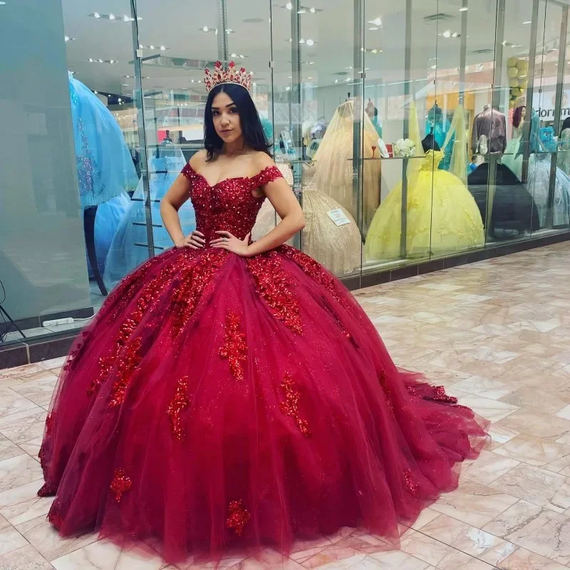 Burgundy Sweet 15 16 Beaded Quinceanera Dresses Appliques Lace Beading Glitter Tulle Birthday Princess Party Gowns Formal Dress
Burgundy Sweet 15 16 Beaded Quinceanera Dresses Appliques Lace Beading Glitter Tulle Birthday Princess Party Gowns Formal Dress