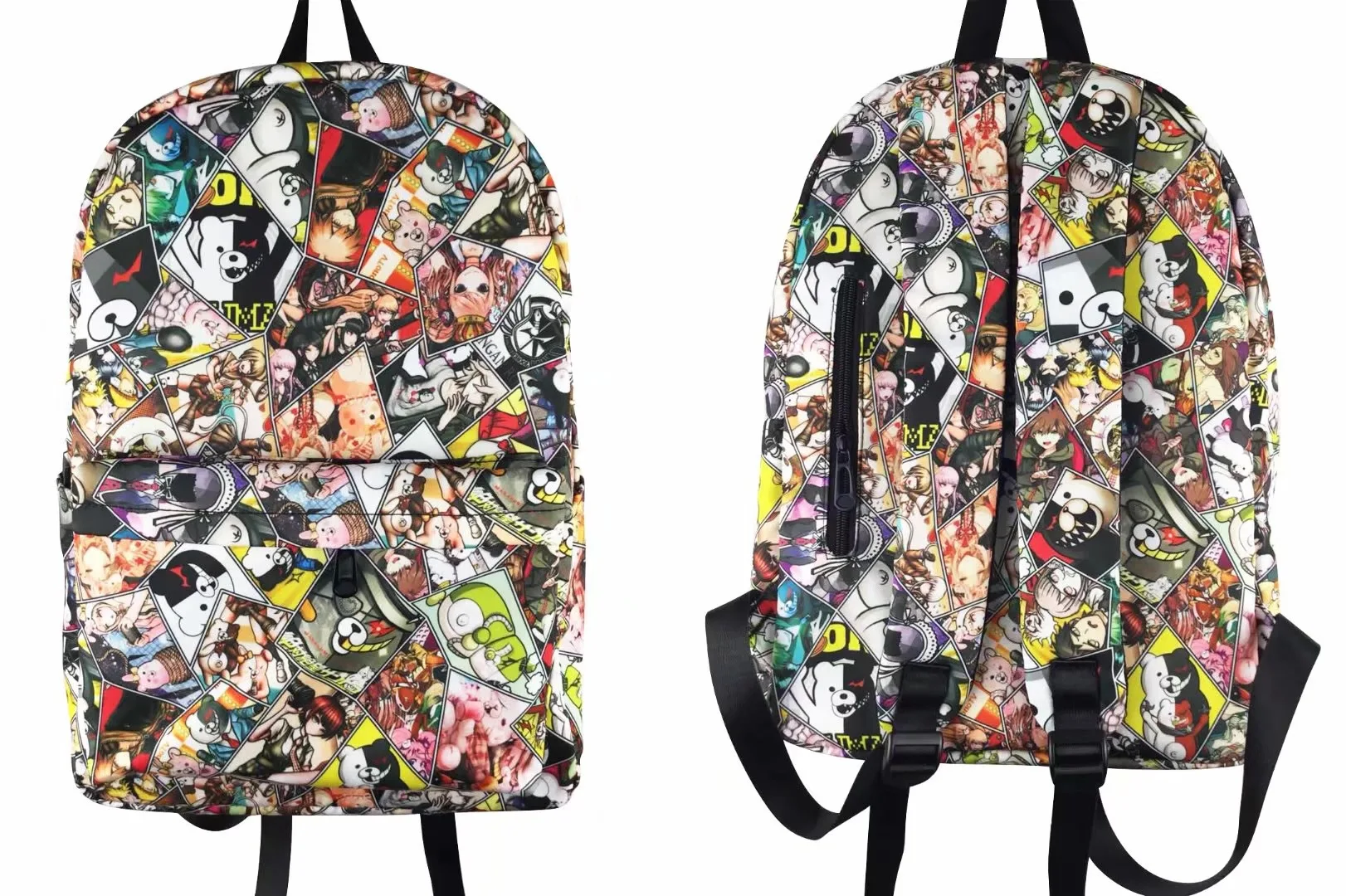 

Shot on breaking animation surrounding black and white bear cartoon pattern large capacity men and women backpack schoolbag