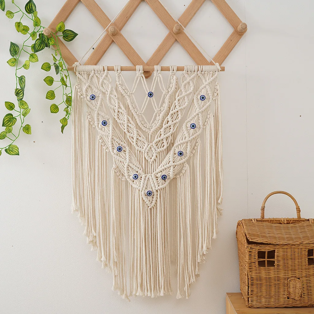 Evil Eye Handwoven Tapestry - White Bohemian Wall Art 10 S635aeabeb1cc4260b1a78244cdbd84a8a