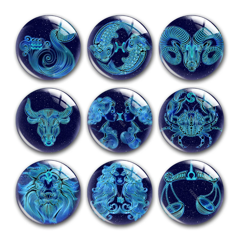 

Handmade Zodiac Sign Photo Glass Cabochon Charms 12 Constellation Demo Flat Back Cameo For Diy Jewelry Making Accessories
