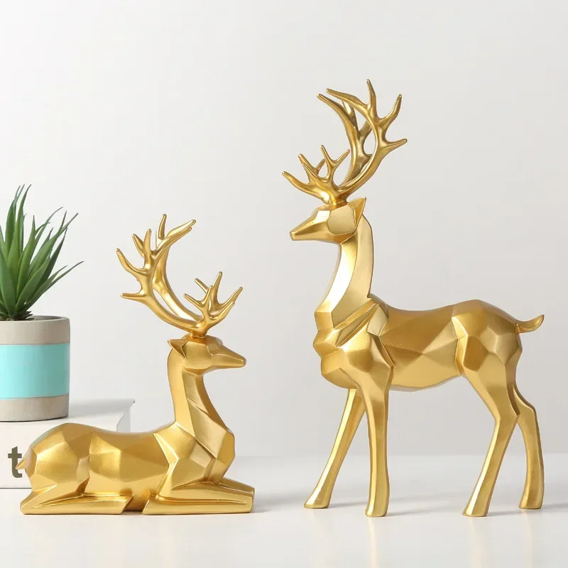 

2Pcs Elk Deer Statue Reindeer Figurines Resin Sculpture Living Room Home Decoration Nordic Tabletop Ornaments