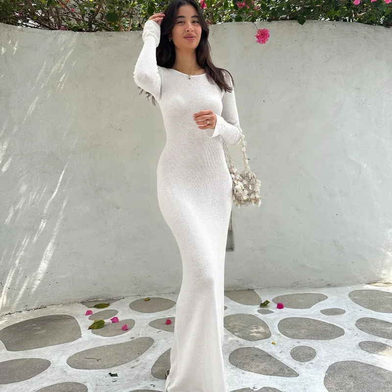 Bandage Backless Dress Maxi Dresses Elegant Women Spring Autumn O Neck Long Sleeve Bodycon Dress White Outfits Vestidos
Bandage Backless Dress Maxi Dresses Elegant Women Spring Autumn O Neck Long Sleeve Bodycon Dress White Outfits Vestidos