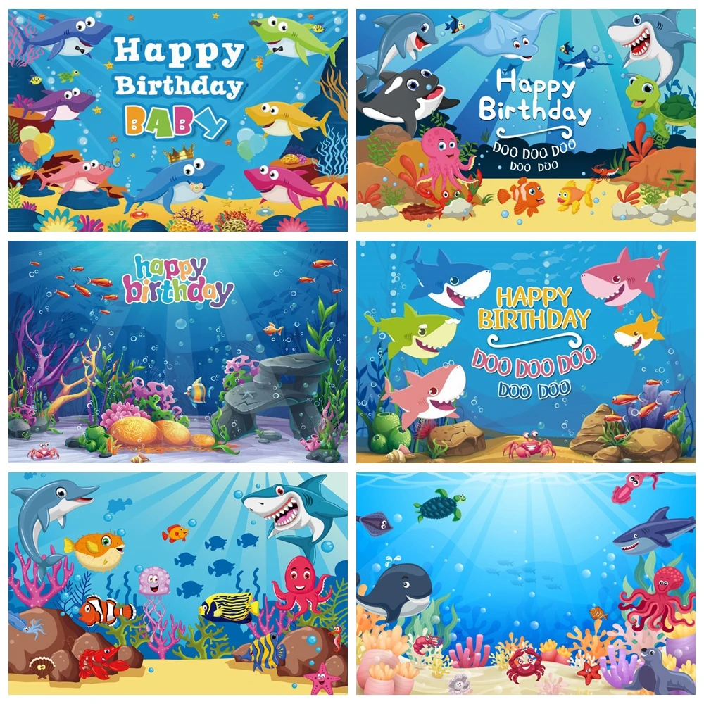 

Newborn Baby Birthday Underwater World Backdrop for Photography Seabed Shark Fish Ocean Sea Party Photo Background Decor Props