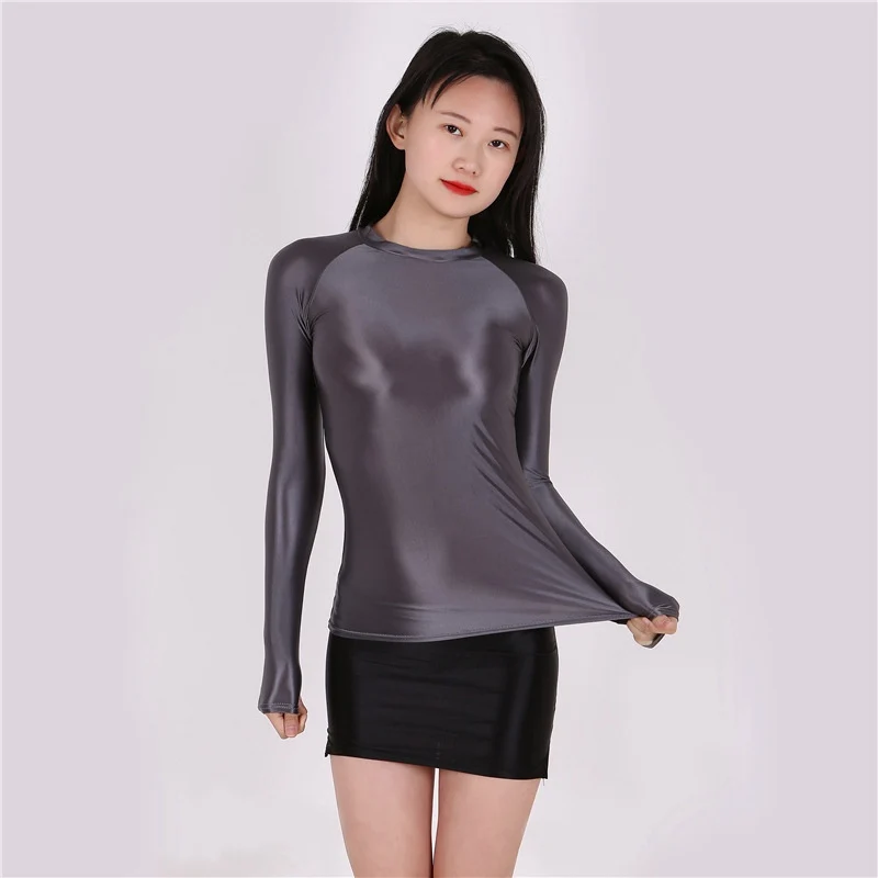 

Tight Top Slim Fit T-shirt Very Thin Sports Shiny plus Size Breathable Comfortable Sexy See through
