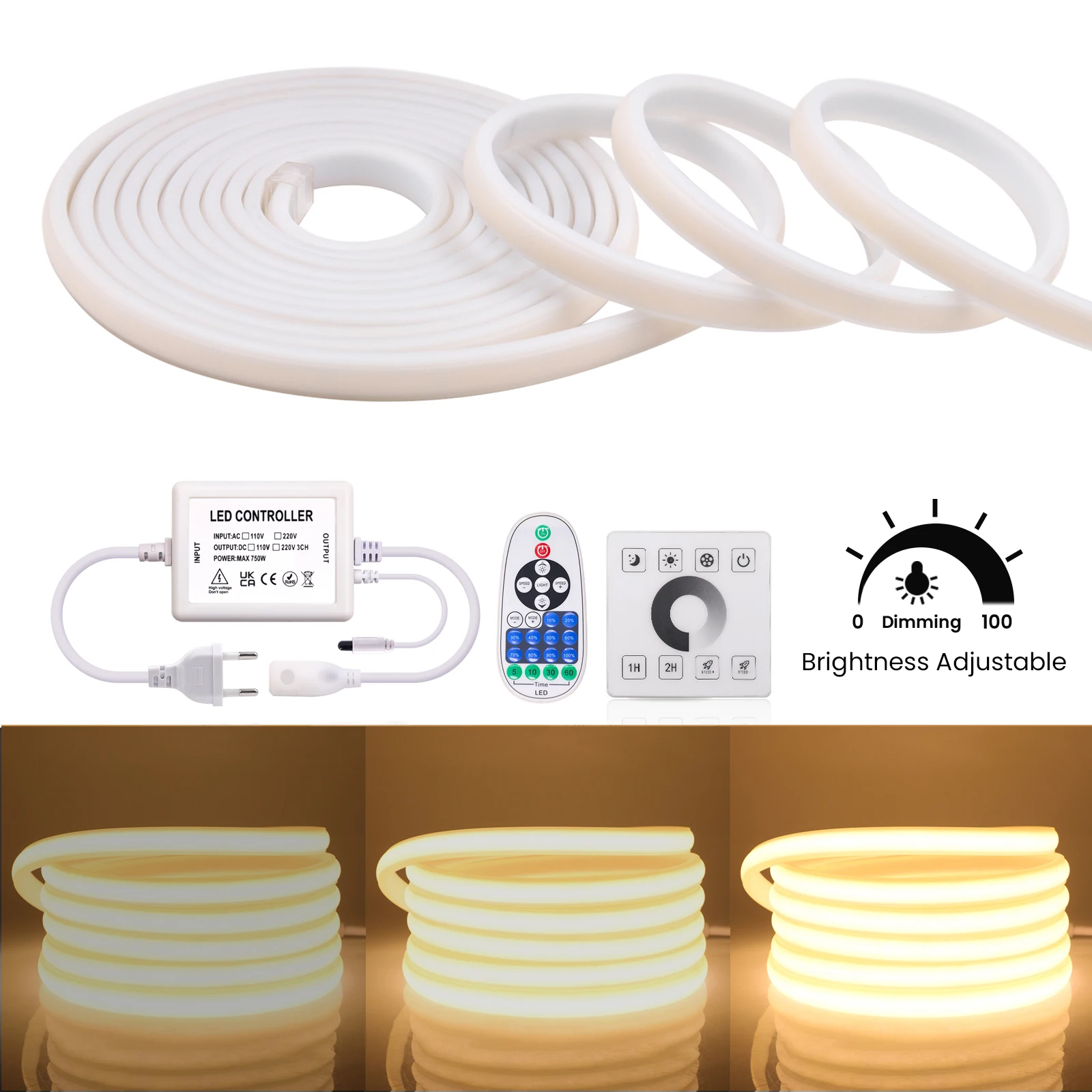 220V COB LED Strip 288LEDs/M Remote/Wall Touch Panel Control Flexible COB Strip Lamp Dimmable Led Ribbon for Home Lighting Decor
220V COB LED Strip 288LEDs/M Remote/Wall Touch Panel Control Flexible COB Strip Lamp Dimmable Led Ribbon for Home Lighting Decor