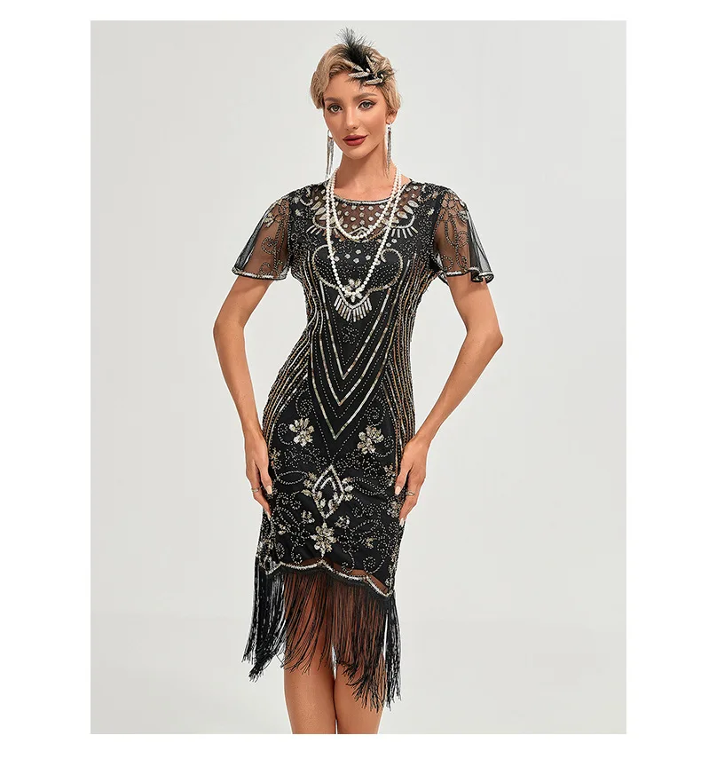 

Women's New Embroidered Fringe Dress Dress Vintage Ball Cocktail Party Plus-size Sequin Beaded Mesh Dress Evening Dresses y2k