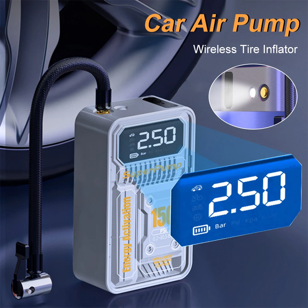 New Mini Car Tire Inflator 150PSI Portable Air Compressor Wireless Digital Inflatable Pump for Motorcycle Bicycle Car Tyre Balls
New Mini Car Tire Inflator 150PSI Portable Air Compressor Wireless Digital Inflatable Pump for Motorcycle Bicycle Car Tyre Balls