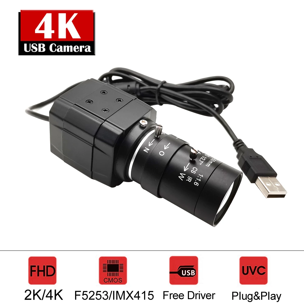 

4K IMX415 Mini USB Webcam UVC OTG 5-50mm Varifocal Zoom Lens 2K F5253 30fps Usb PC Camera for Video conference live Streaming