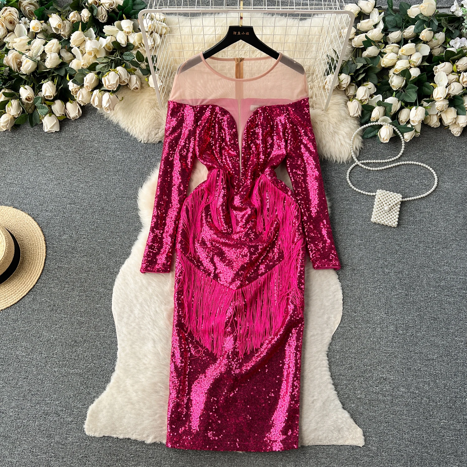 Chic Bodycon Sequin Mesh Sheer Dress O Neck Long Sleeve Dress Korean Fashion Vestidos Women Vintage Spring Autumn Hip Wrap Dress
Chic Bodycon Sequin Mesh Sheer Dress O Neck Long Sleeve Dress Korean Fashion Vestidos Women Vintage Spring Autumn Hip Wrap Dress