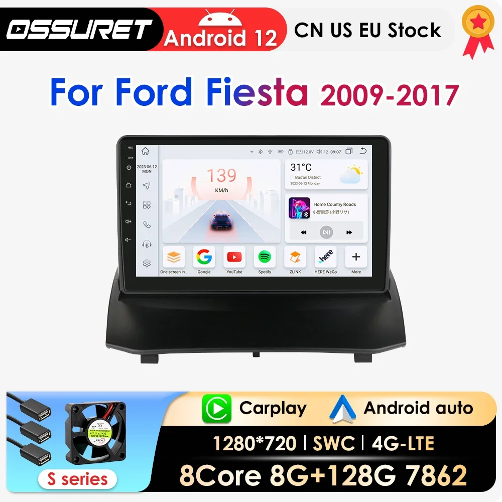 

8G 128G Android Car Radio Multimedia Video Player for Ford Fiesta 2009-2014 GPS Navi Carplay Auto 4G LTE RDS AI Octa Core 7862