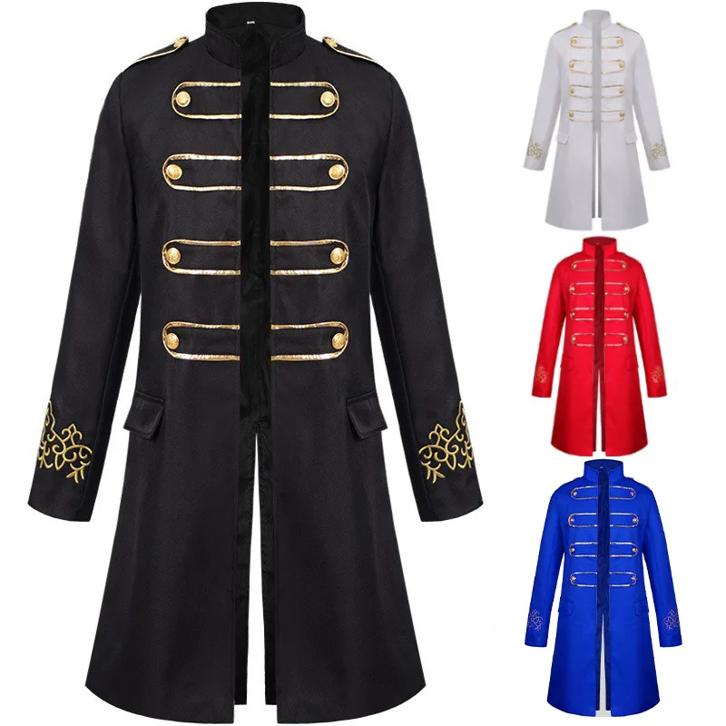 

Classic Medieval Men Costume Jacquard Stand Collar Larp Viking Cosplay Jacket Coat Victorian Renaissance Style Clothing S-2XL