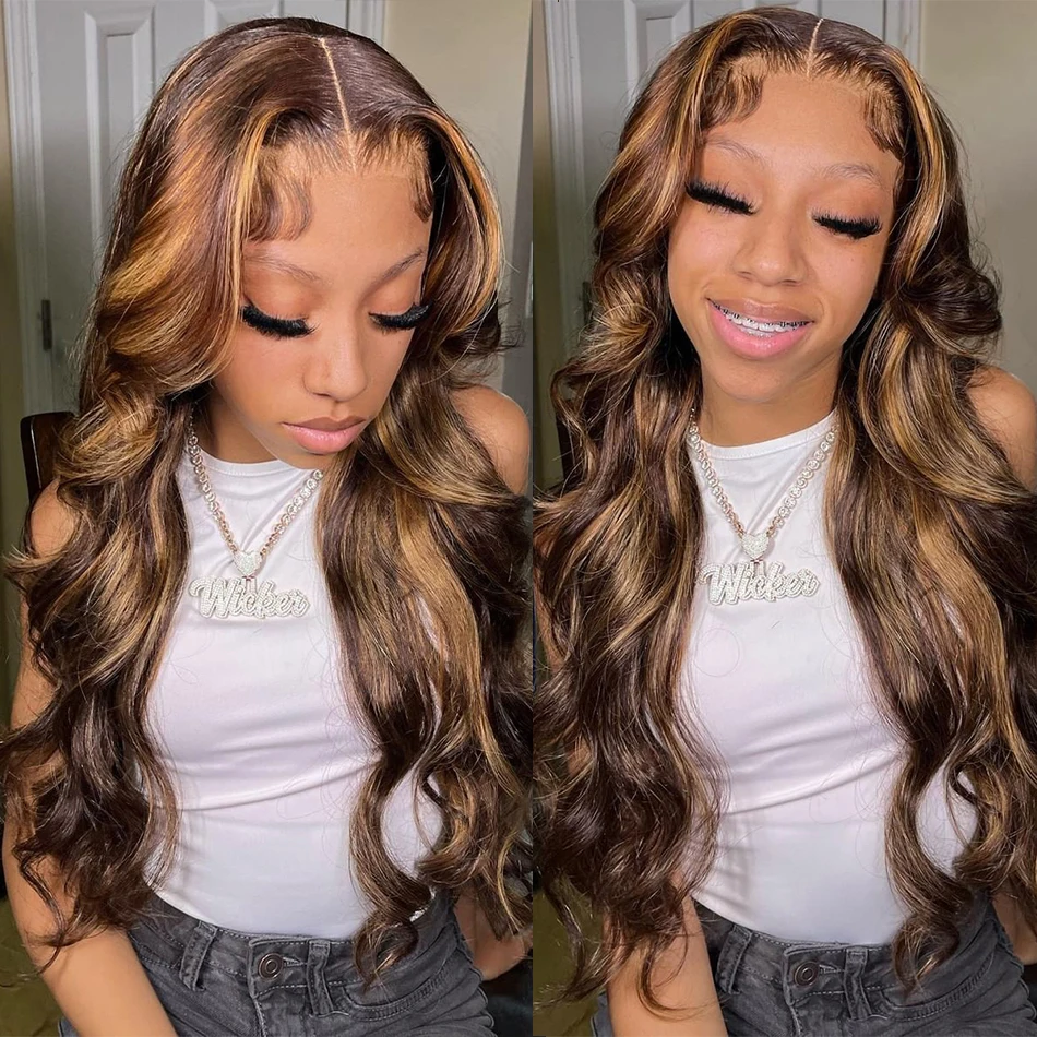 

30 Inch Blonde Highlight Wig Human Hair 13x4 13x6 Body Wave Lace Frontal Human Hair Wigs 4x4 Glueless Pre Plucked Lace Front Wig