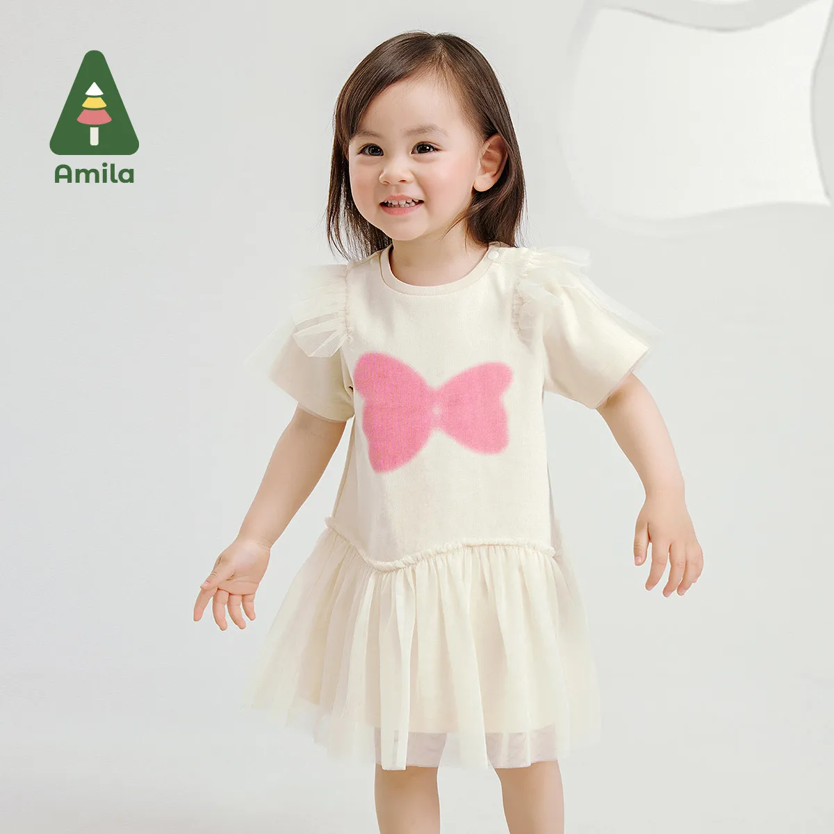 

Amila 2024 летнее новое платье для девочек Сетчатое лоскутное трикотажное милое удобное высококачественное платье с бабочками