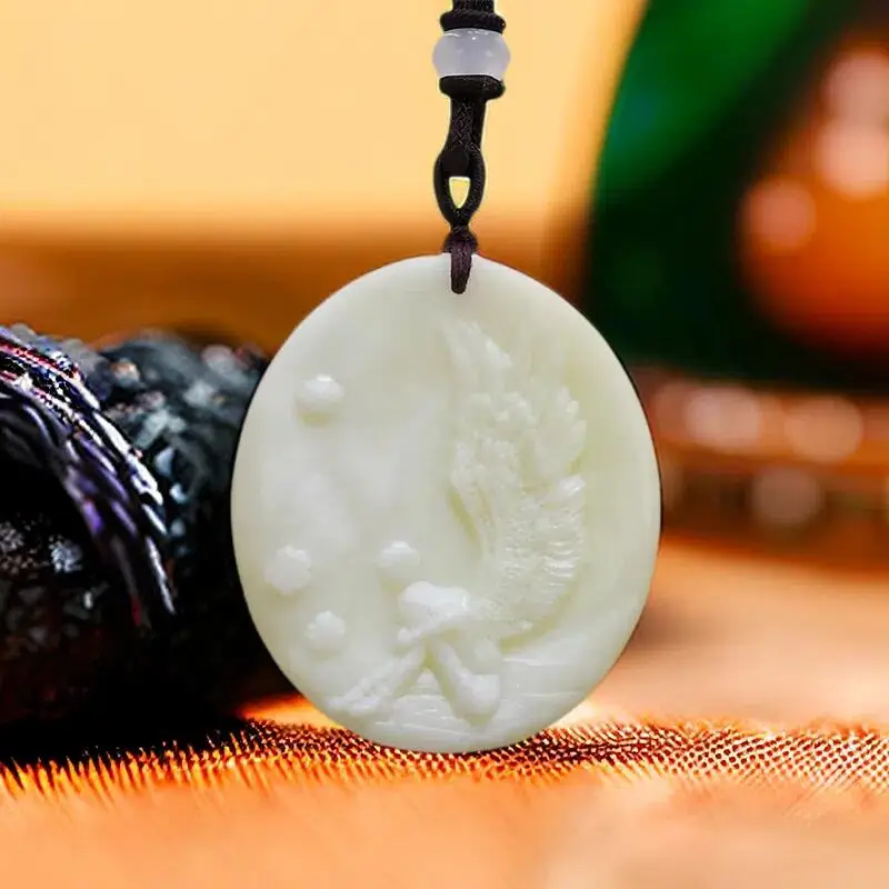 

Natural Real Jade Angel Pendant Necklace Carved Jewelry Stone Amulet Gemstones Chinese Talismans Fashion Gifts for Women Men