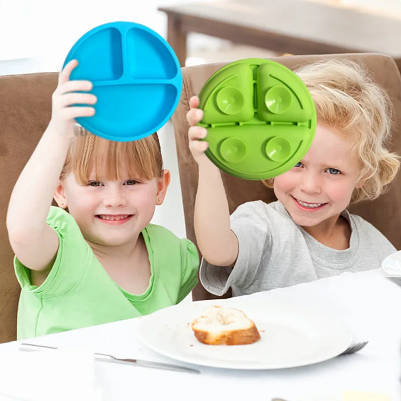 

Силиконовая обеденная тарелка для малышей, тарелка для кормления детей, миска на присоске, плотные детские тарелки со смайликом, тренировочная посуда для малышей без БФА