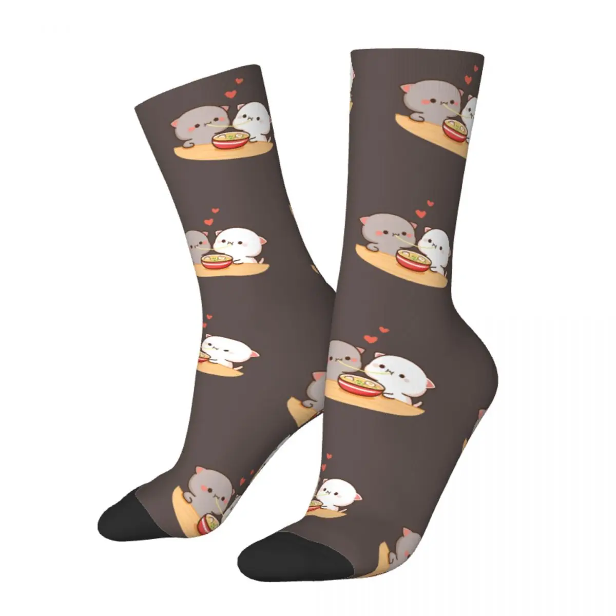 

Peach And Goma Mochi Cat Eating Ramen Merchandise Crew Socks Non-slip High Quality Long Stockings Warm Women's Christmas Present