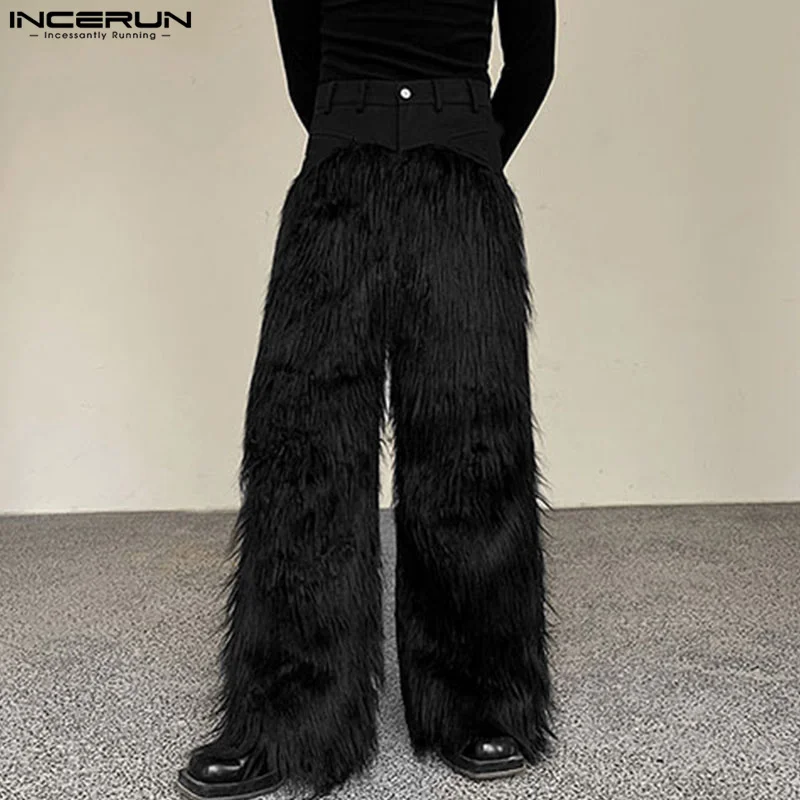 

INCERUN 2024 Korean Style Mens Pantalons Deconstructive Design Pants Leisure Plush Splicing Straight Leg Wide Leg Trousers S-5XL