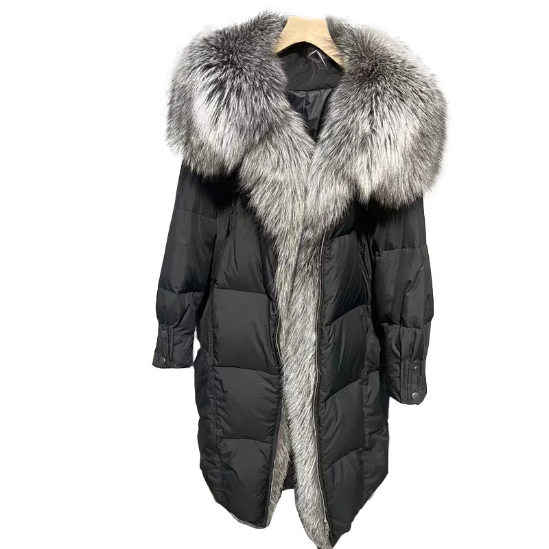 

Winter Long Goose Down Coat Women Parka Fashion Thicken Warm Puffy Down Coat with Real Fox Fur Collar Female Overcoat YW6303