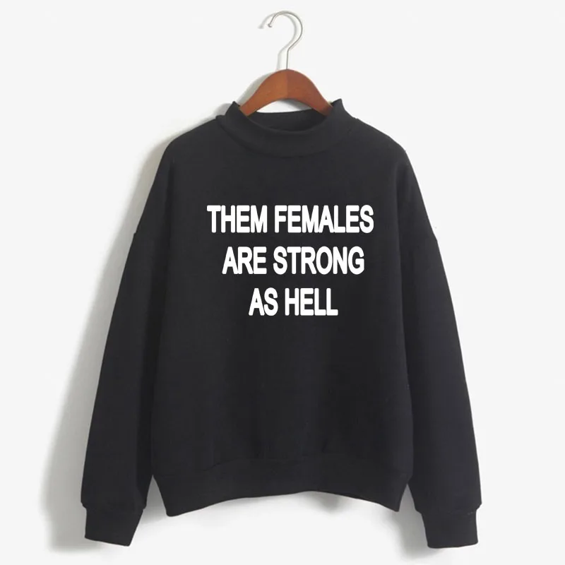 

THEM FEMALES ARE STRONG AS HELL Print Woman Sweatshirt Sweet Korean O-neck Knitted Pullover Autumn Candy Color Women Clothes