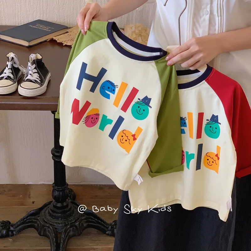 

ChildrenTT-shirt2024Spring Boys and Girls Korean Letter Raglan Sleeve CasualTBaby Bottoming Shirt F0375-WS