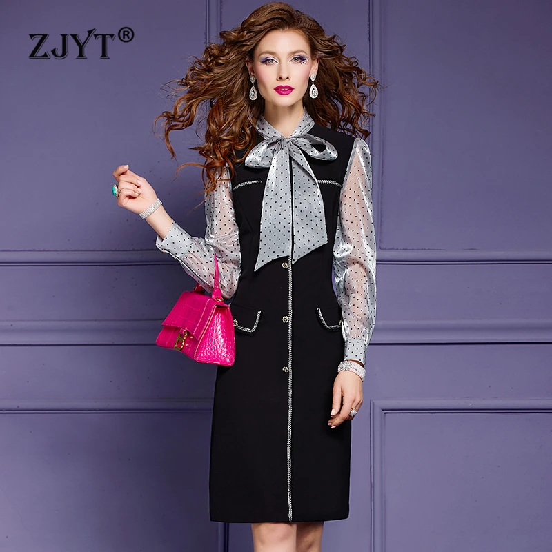ZJYT Elegant Bow Collar Beading Black Dress Women 2024 Designer Fashion Dot Patchwork Long Sleeve Dresses Office Lady Party Robe
ZJYT Elegant Bow Collar Beading Black Dress Women 2024 Designer Fashion Dot Patchwork Long Sleeve Dresses Office Lady Party Robe