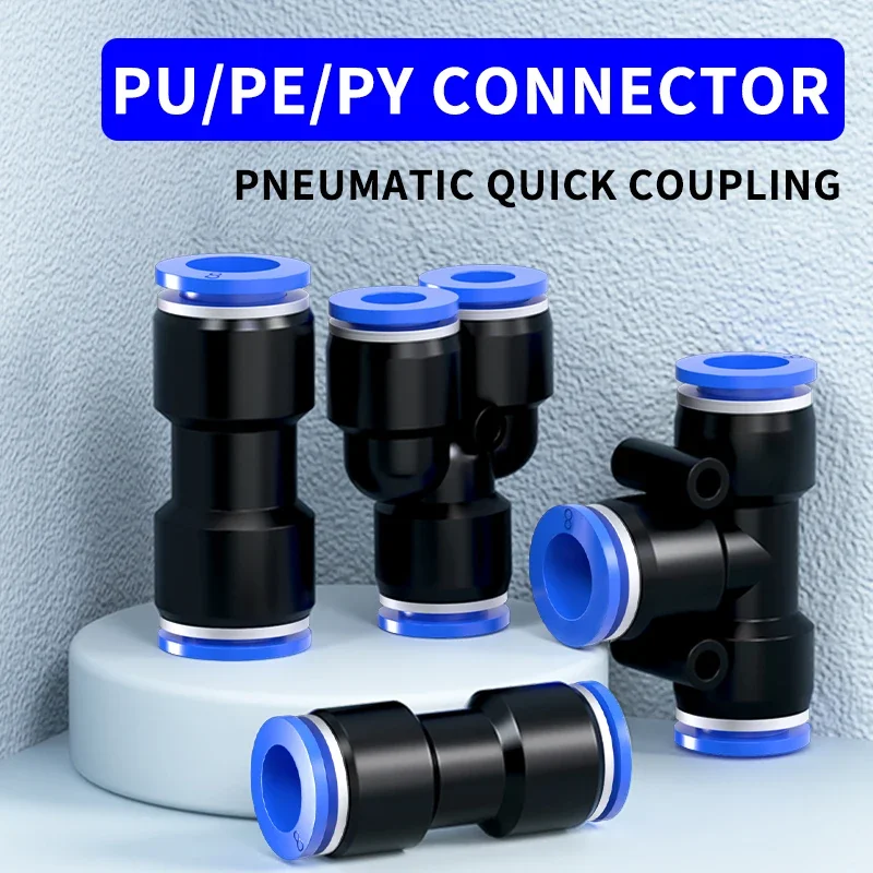 

100pcs PE PU PG PY PW Air Connectors 4 6 8 10 12mm Pneumatic Fitting Quick Connect Tee 3Way Plastic Pipe Hose Tube Connector